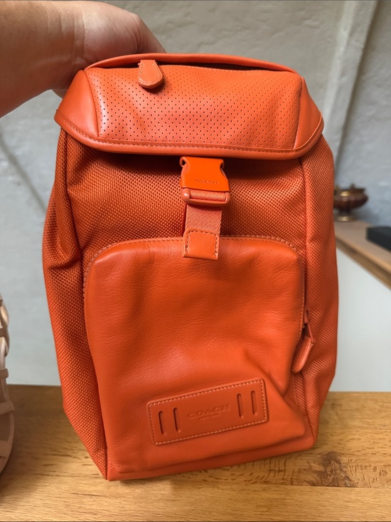 Coach Handbags - Coach Orange Leather & Mesh Crossbody Backpack